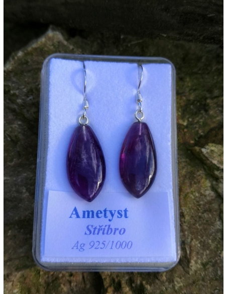 Ametyst - náušnice Stříbro Ag 925