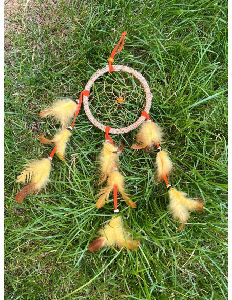 Lapač snů - 11,5 cm - žlutá pírka