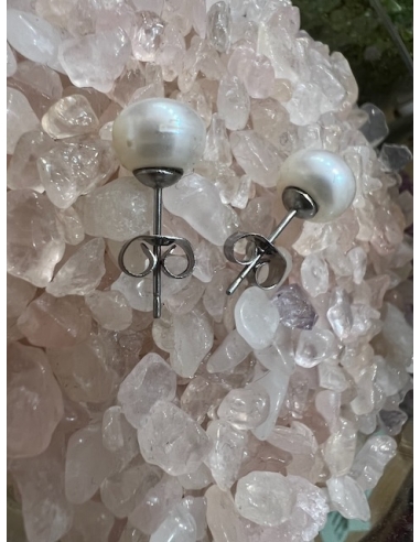 Sladkovodní perly - bílé - náušnice ( ocel )