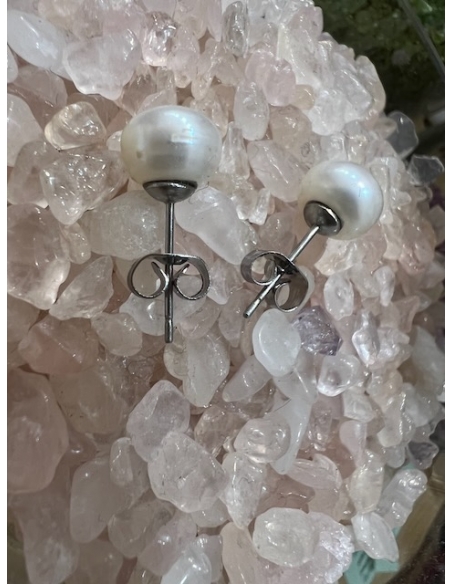 Sladkovodní perly - bílé - náušnice ( ocel )
