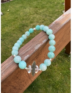 Vltavín s křišťálem a amazonitem - náramek