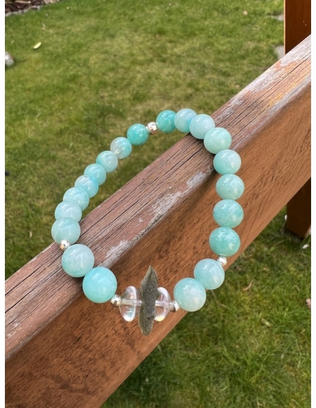 Vltavín s křišťálem a amazonitem - náramek