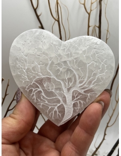 Selenit - srdce s gravírování strom života