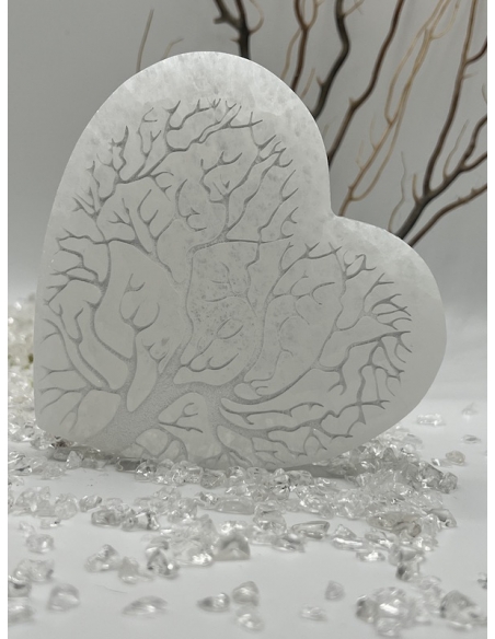 Selenit - srdce s gravírování strom života