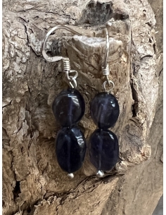 Iolit ( Cordierit ) - náušnice stříbro Ag 925