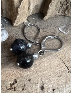 Iolit ( Cordierit ) - náušnice ocel