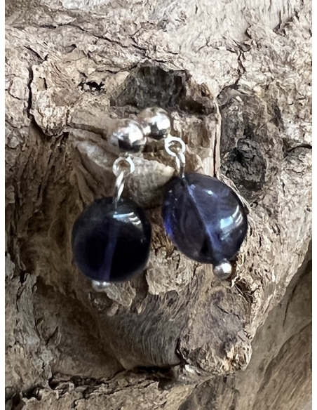 Iolit ( Cordierit ) - náušnice stříbro AG 925