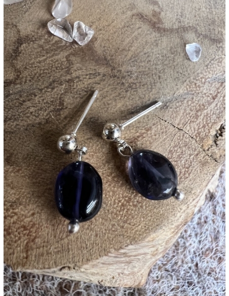 Iolit ( Cordierit ) - náušnice stříbro AG 925