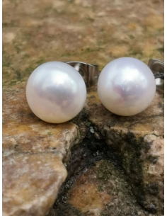 Sladkovodní perly - bílé - náušnice ( ocel )