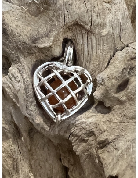 Jantar - přívěsek srdíčko - stříbro Ag 925