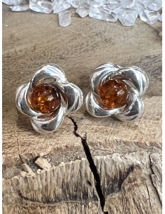 Jantar - náušnice kytička - stříbro Ag 925