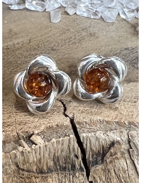 Jantar - náušnice kytička - stříbro Ag 925