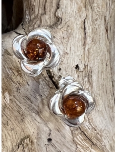 Jantar - náušnice kytička - stříbro Ag 925 2