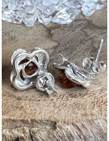 Jantar - náušnice kytička - stříbro Ag 925