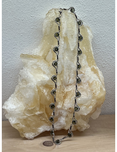 Vltavín / Granát - náhrdelník - Stříbro Ag 925 + Rh