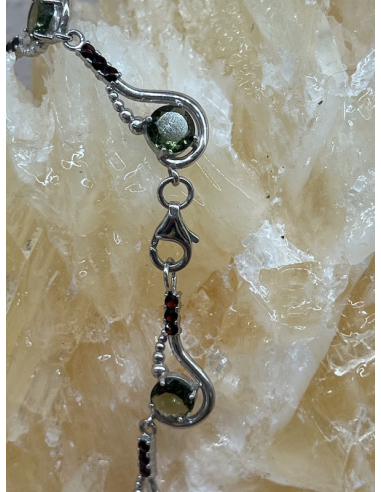 Vltavín / Granát - náhrdelník - Stříbro Ag 925...