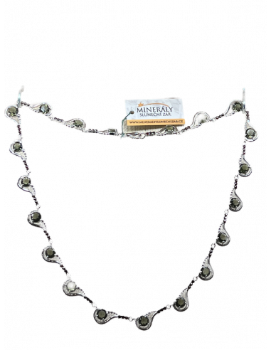 Vltavín / Granát - náhrdelník - Stříbro Ag 925...