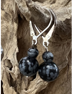 Obsidián vločkový - náušnice Ag 925