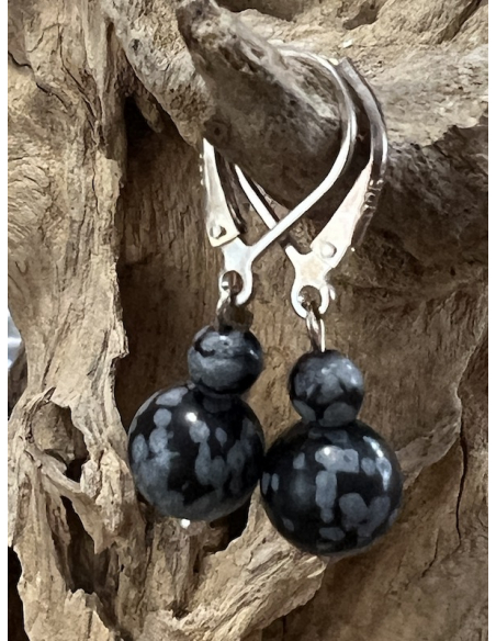Obsidián vločkový - náušnice Ag 925