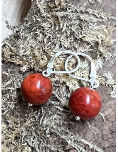 Korál červený - náušnice Stříbro Ag 925