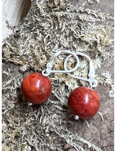 Korál červený - náušnice Stříbro Ag 925