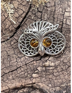 Jantar - přívěsek sova Stříbro Ag 925