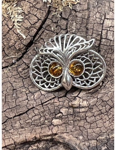 Jantar - přívěsek sova Stříbro Ag 925