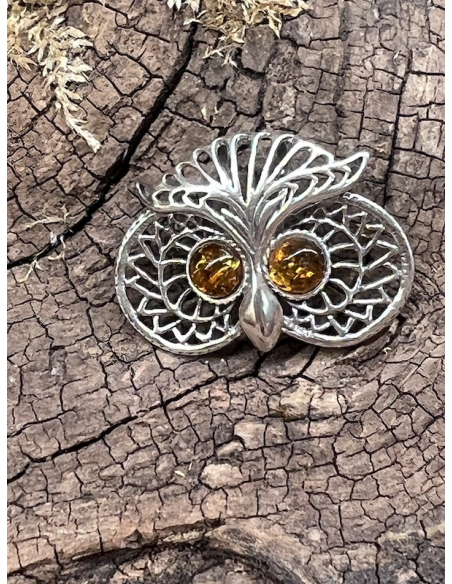 Jantar - přívěsek sova Stříbro Ag 925