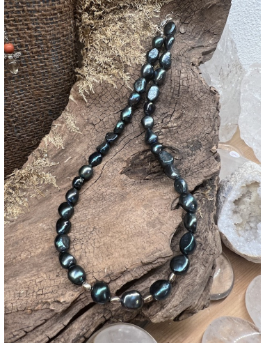 Perly tmavé - náhrdelník ( 42 cm ) Stříbro Ag 925