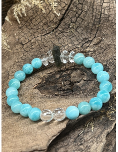 Vltavín s křišťálem a amazonitem - náramek