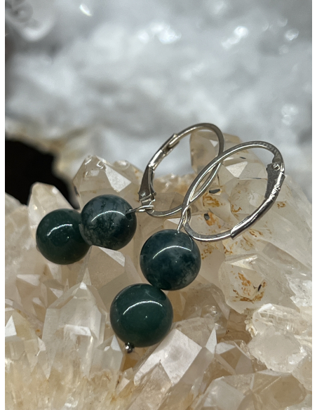 Mechový Achát - náušnice Ag 925