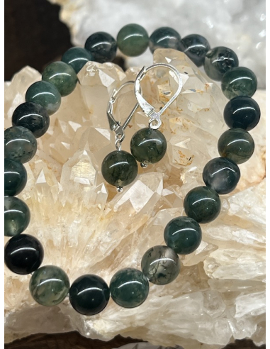 Mechový Achát - náušnice Ag 925