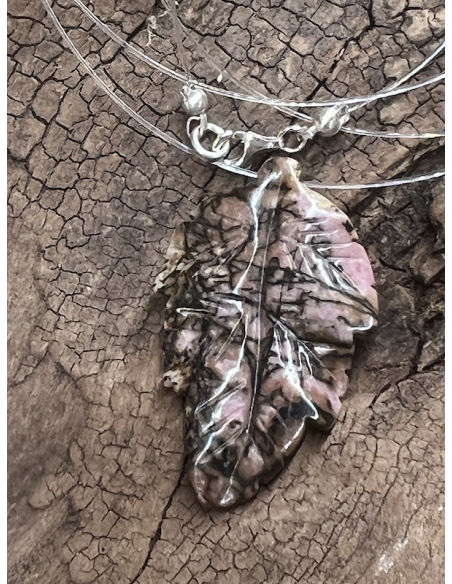 Rodonit - list - náhrdelník - Ag 925