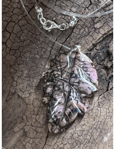 Rodonit - list - náhrdelník - Ag 925