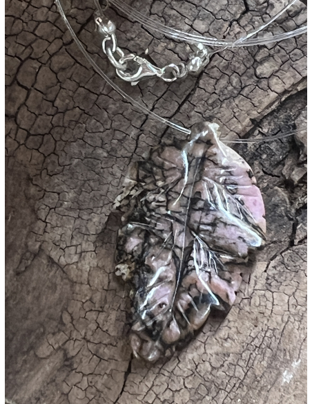 Rodonit - list - náhrdelník - Ag 925