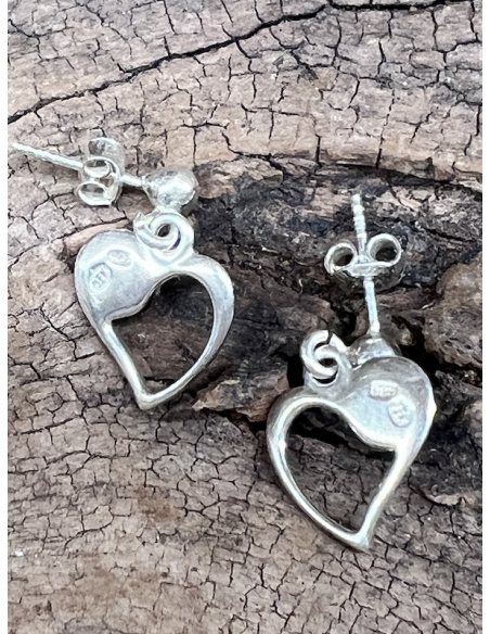 Jantar - náušnice - srdíčko - stříbro Ag 925