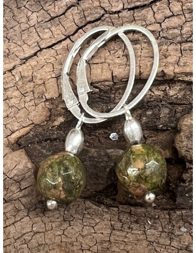 Unakit - náušnice Stříbro Ag 925